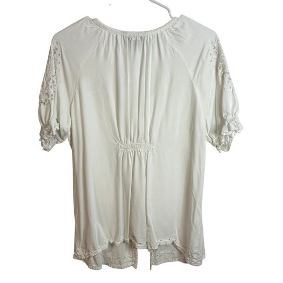 Fresco Eyelet Blouse Womens Size Small White Rayon - Picture 2 of 4